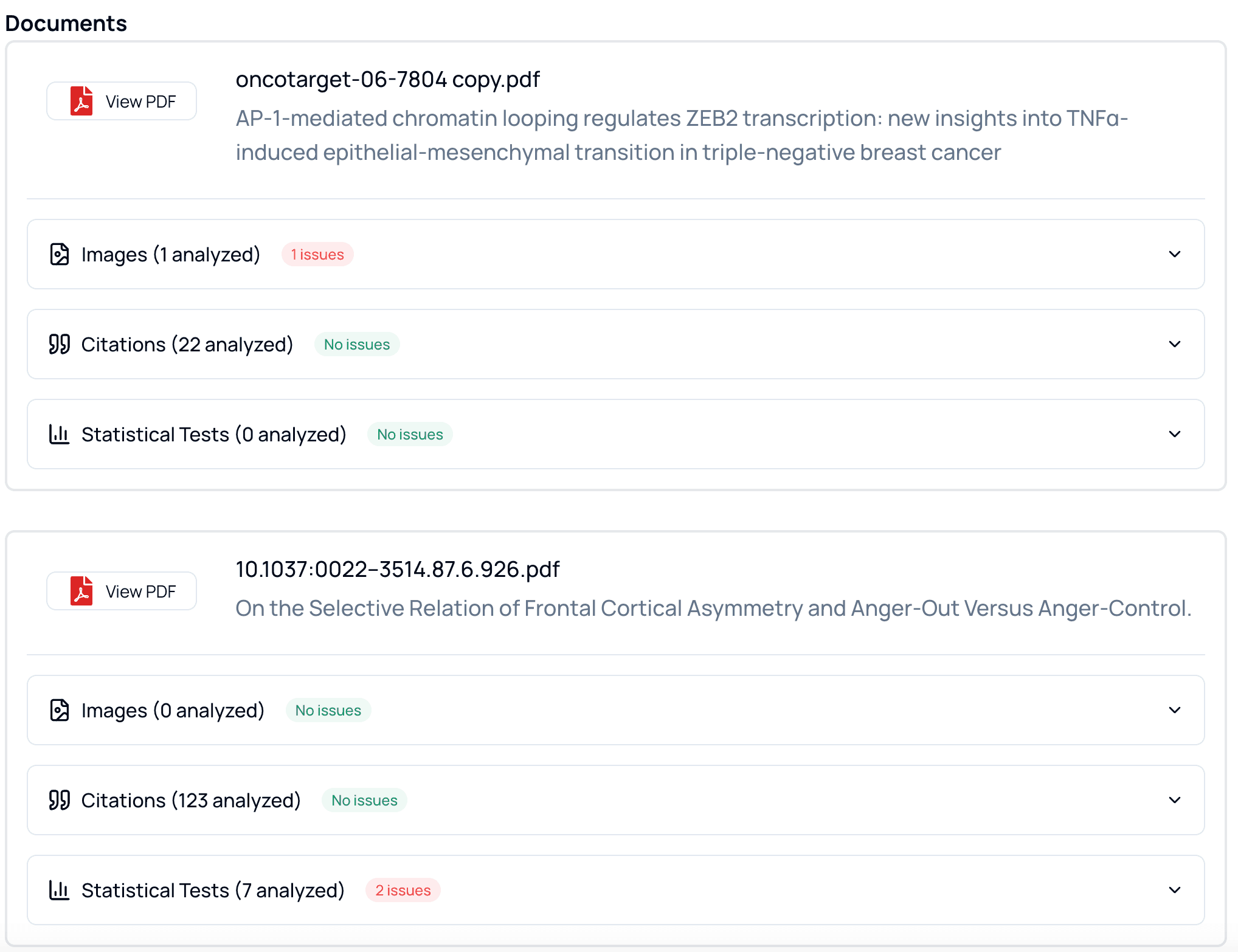 Multiple document analysis